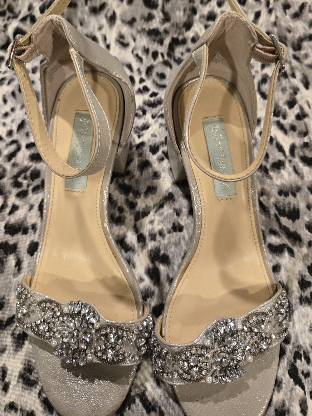 Betsey Johnson Silver Crystal Embellished Ankle-Strap Heels